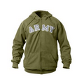 Vintage Olive Drab Army Hooded Zip Front Sweatshirt (2XL)